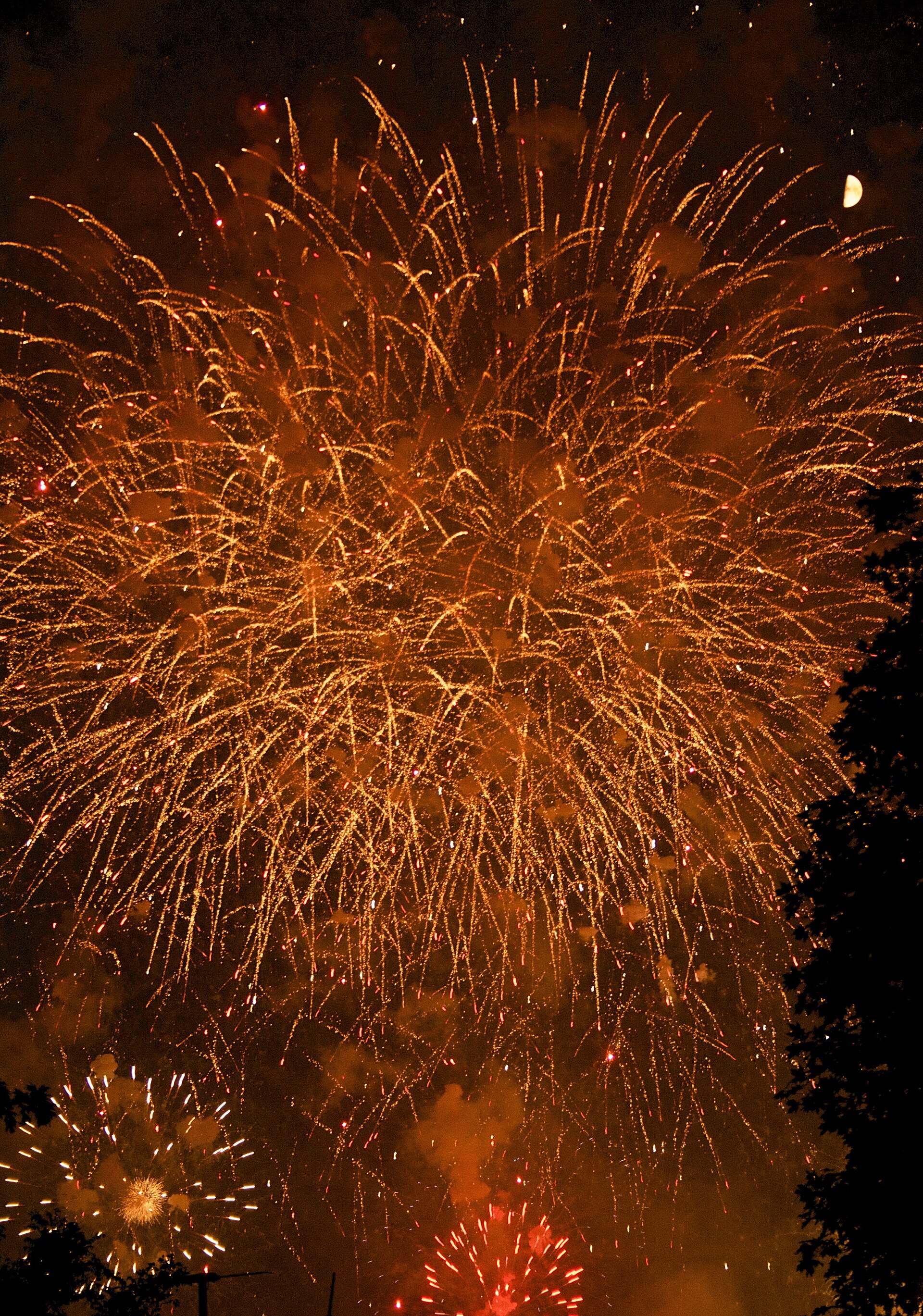 Fireworks display over Michigan's Lake Huron coast.